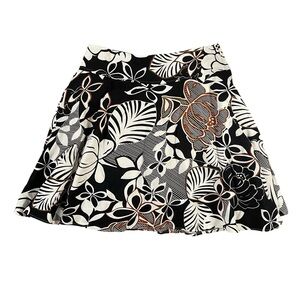 Metro Wear Black and Cream Tropical‎ Floral Skater Skirt XL